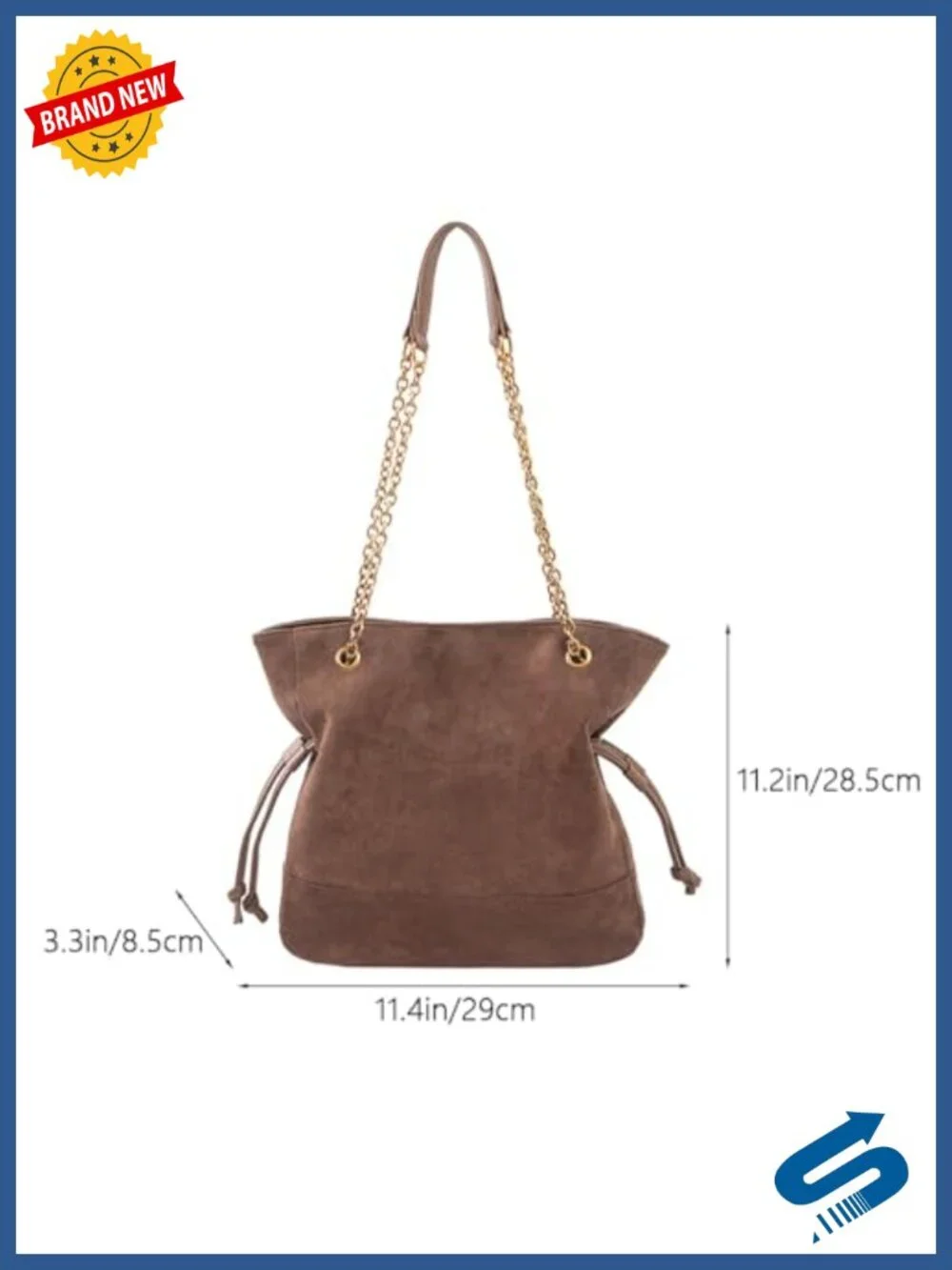 Faux Suede Hobo Shoulder Bag Tote with Chain Strap